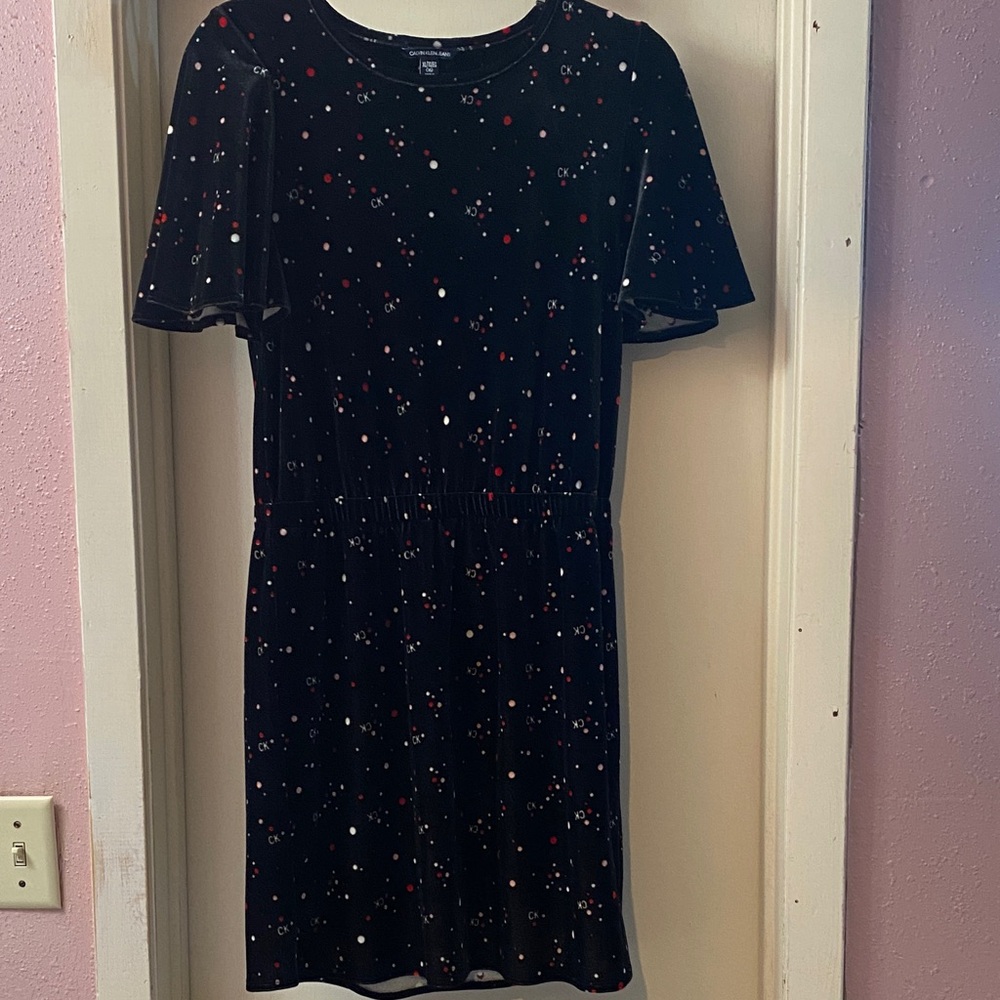 Calvin Klein Black Velvet Dress with Colorful Dots kids size xl 16